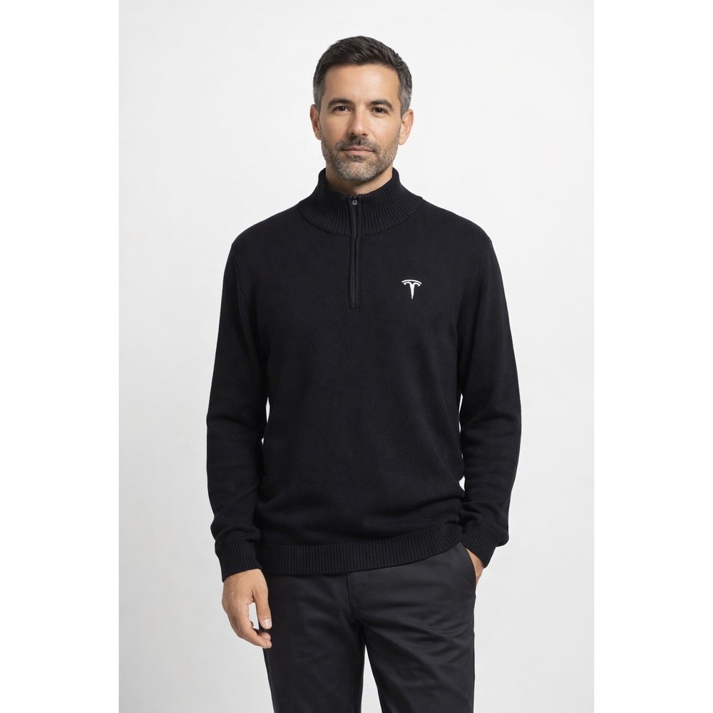 Tesla Quarter Zip Sweater Mens XL Black‎